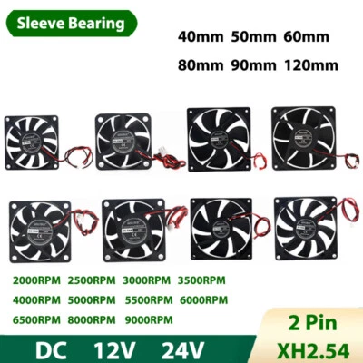 Mini Cooling Fan DC 12V 24V Silent Brushless Fans 40/50/60/80/90/120mm Printer - Image 1 of 4