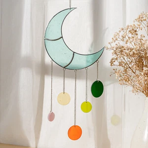 Campanas de viento fases lunares, decoración de ventanas, manchadas a mano, adorno lunar - Imagen 1 de 10