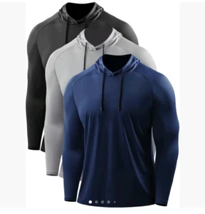 3Pack Men"s Workout Long Sleeve Fishing Shirt,UPF 50+Sun protection Dry Fit Hood - Picture 1 of 5