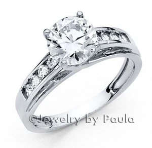 Anillo de compromiso de boda de oro blanco liso 14 K de 2,2 quilates enrejado diamante creado en laboratorio - Imagen 1 de 4