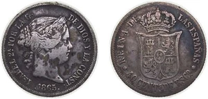 Spain 1865 40 Escudo cents Silver 810 VF - Picture 1 of 1