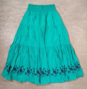 Antigua FALDA AZUL MARINO MEDIANA MAXI Tobillo Campesino VERDE Bordada 100% ALGODÓN - FORRADA - Imagen 1 de 10