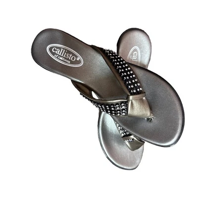 Sandália social Callisto Rorrie couro estanho strass tamanho 6 - Imagem 1 de 4
