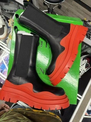 Bottega Veneta Black Leather Boots with Red Chunky Soles - Image 1 of 4