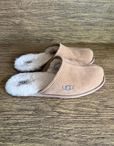 UGG Scuff Mens Size 12 Chestnut Brown Suede Shearling Slippers Shoes Slip On - Picture 1 of 12