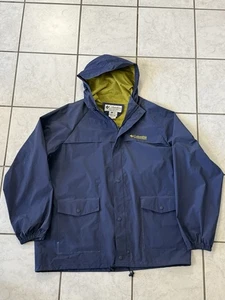 Columbia Hooded Zip Up PVC Rain Jacket Men’s Small Blue Packable Vented Shell XL - Picture 1 of 9