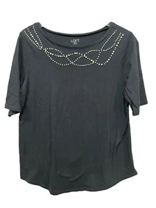 Camiseta Top Loft Outlet Negra Embellecida con Perlas Manga 3/4 Talla L - Imagen 1 de 6