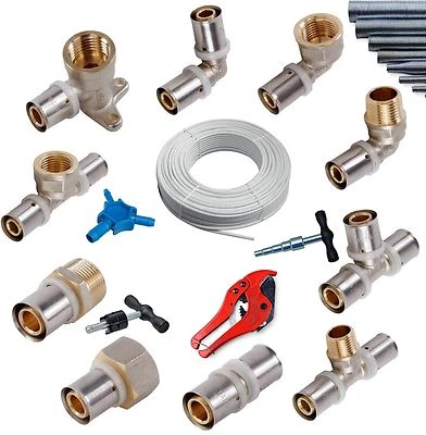 IDMAR Pressfitting 16-20mm U-Profil Aluverbundrohr 16x2, 20x2 PEX Winkel T-Stück Bogen