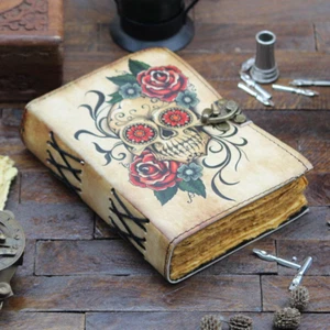 Skull Printed Leather Journal Custom Personalized Notebook Unique Vintage Design - Picture 1 of 6
