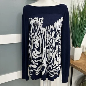 Lilly Pulitzer Nila Boatneck Zebra Sweater SZ XLarge Navy Blue White GUC READ - Picture 1 of 11