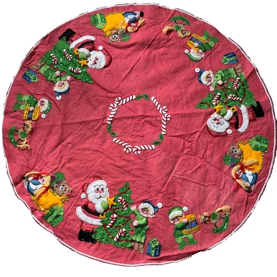 Falda Árbol de Navidad Fieltro y Lentejuelas Vintage Hecha a Mano 3D Papá Noel Juguetes 33" Foto 1 de 4