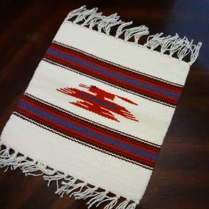 Handcrafted Southwestern Ivory Chimayo Weaving Textile Placemat 10"x10" N.M - Picture 1 of 12