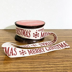 Merry Christmas Twill Ribbon 1" Red 10yd Craft Sewing Trim Gift Wrap Wood Spool - Picture 1 of 6
