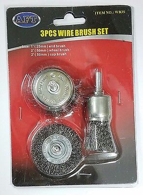 3pc Wire Brush Set 1  End 2  Wheel Cup Brushes Polishing Remove Rust Dirt Clean • 92.21£