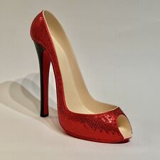 Wild Eye Designs Red Sequin Peep Toe Stiletto High Heel Wine Bottle Holder 8.5"