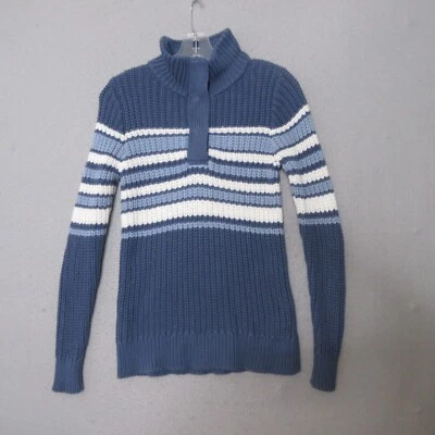 Suéter LL Bean XS Azul Rayas 1/4 Botón a Presión Cuello Simulado Algodón Exterior Preppy Foto 1 de 4