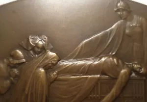 1916 76x69mm Targa Bronzo Patriae Gloria WW1 Vittime Banca Medaglia Letto Morte Preghiera - Foto 1 di 3
