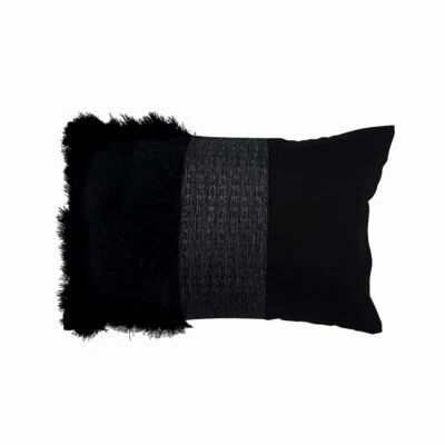 Lumbar Pillow Cover Black Set of 2 Leather & Suede - Wicked Black - Image 1 of 3