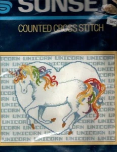 VTG NOS SUNSET COLOR ME UNICORN CROSS STITCH KIT 9" X 12" - Picture 1 of 2