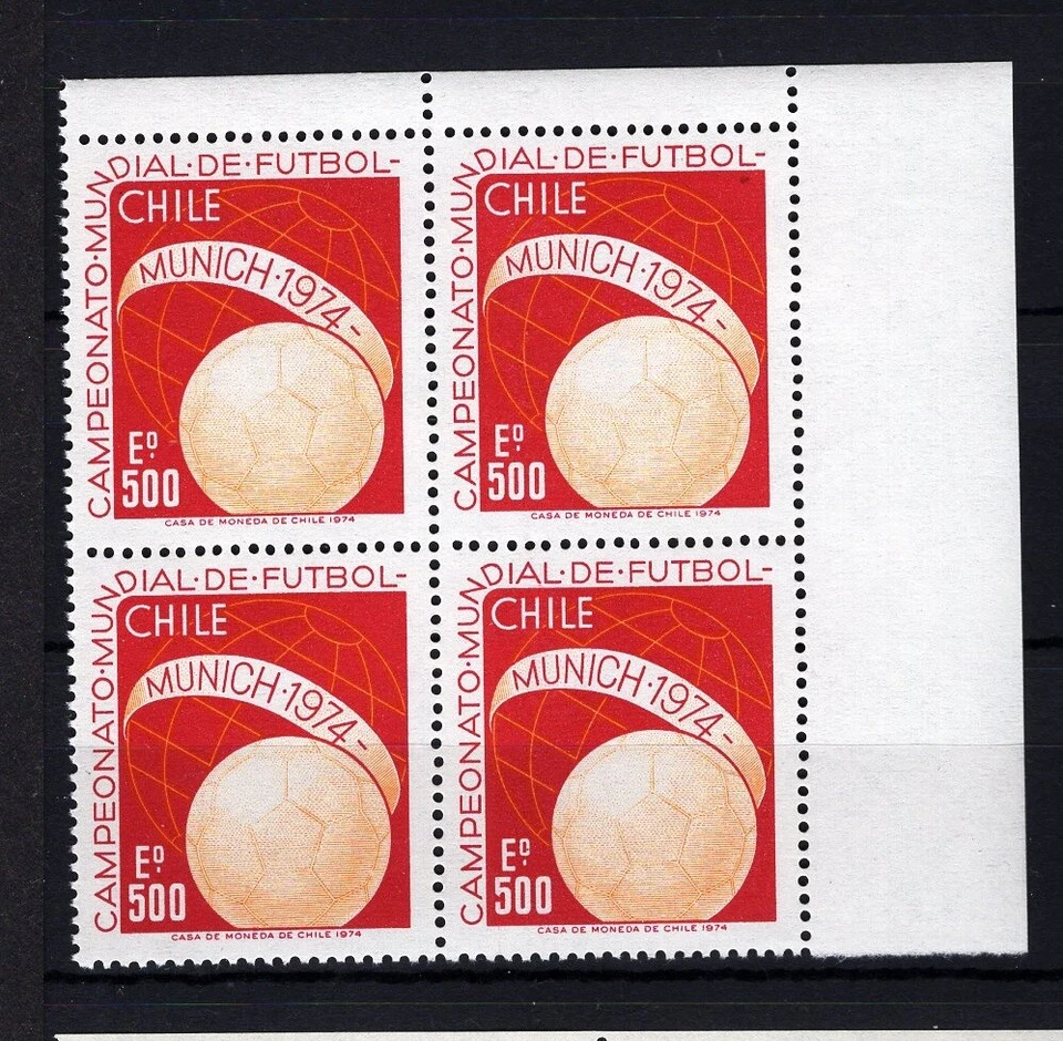 CHILE 1974 Mundial Fútbol Munich Alemania eº500 Bloque de 4 MNH Hoja Esquina Foto 1 de 1