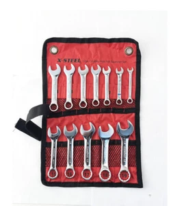 Cr-V 12pc Stubby Short Combination Ring Open Spanner Wrench Metric 8-19mm - Picture 1 of 7