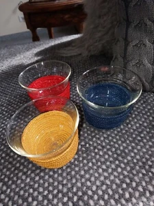 Drei Teegläser Mid Century SCHOTT mit Bastwärmeschutz brilliante Farben ! - Picture 1 of 4