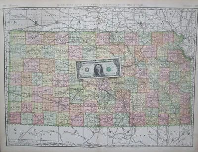  Mapa antigo de Kansas datado de 1902. Estradas de ferro marcadas. Mapa do Atlas de Negócios. - Imagem 1 de 4