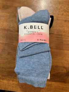 K.Bell Women Essential Crew Socks 5PR Cool Max Technology(MULTI Size 4-10)NWT