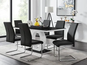 GIOVANI White Gloss Black Glass Dining Table & 6 Faux Leather Dining Chairs - Picture 1 of 339