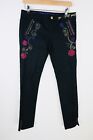 Desigual black embroidered ankle grazer jeans with zipper detailing size 28