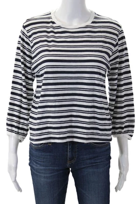 Camiseta básica de terciopelo para mujer a rayas negras cuello redondo manga 3/4 talla XS Foto 1 de 4