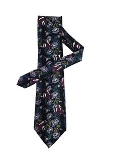 Seigo Katsuragawa Nordstrom 100% Silk Tie Men Black Teal Lotus Fish Koi Japan - Picture 1 of 9