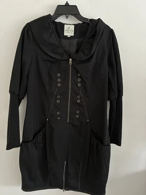 Mini Vestido Ze Gótico Negro Cremallera Negro Nylon Manga Larga Botón Acento Talla M Foto 1 de 4