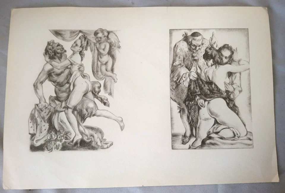 ANCIENNE GRAVURE DOUBLE DESSINS FEMME NUE EROTIQUE MYTHOLOGIE 19 siecles - Photo 1/4