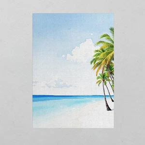 Concise Tropical Beach Palm Trees Watercolor Wall Art Landscape Canvas Painting - Picture 1 of 2
