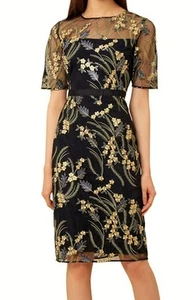 ROBE MIDI CRAYON ANNÉES 50 DENTELLE FLEURIE TRANSPARENTE BLEU OR HOBBS PHOEBE 10 FOIS 169 £ - Photo 1/10