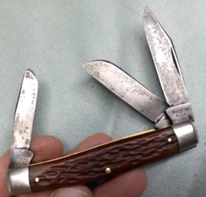 Antique/Vintage (Made in USA) 3-Blade Stockman w/Genuine Bone Handles - Picture 1 of 6