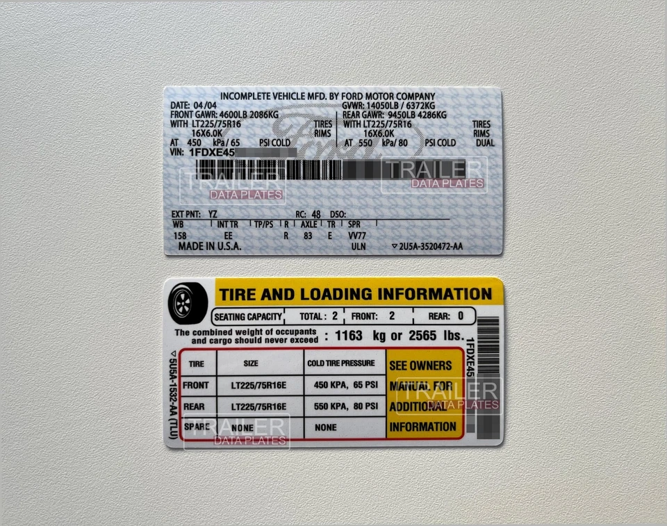 Ford INCOMPLETE Door Jamb Data Decal Permanent Sticker ID Tag Custom PLUS TIRE - Image 1 of 1