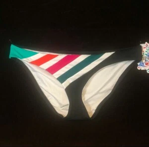 Becca Multi Stripe Bikini Bottom, Black/ Raspberry/ Green/ Orange, Large - NWT - Picture 1 of 3