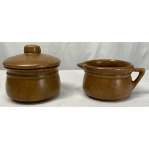 Monmouth Pottery Mojave Brown Speckled Sugar Bowl & Creamer Set Vintage - Picture 1 of 10