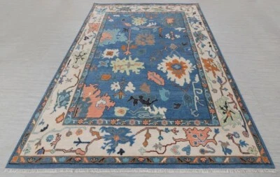 Blue/Cream Oushak Antique Contemporary Hand-Made Rugs to decor your living area. - Image 1 of 4