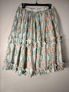 white/orange/green floral Western Square Dance Circle skirt 70s ruffled W15 L25 - Picture 1 of 12
