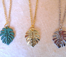 Leaf Pendant Necklace Spring Shiny Gold Silver Green Colour Free Bag uk