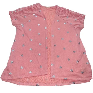 Self Esteem Girls Pink Hearts Crochet Short Sleeve Top Shirt Size XL  - Picture 1 of 7