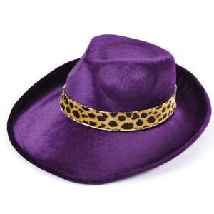 Purple Pimp Hat Leopard Print Fedora Fancy Dress 80s 90s Headwear Accessory