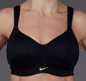 NIKE PRO 32DD Women's HERO HIGH SUPPORT Sports Bra-Black/Yellow Volt Logo NWT - Picture 1 of 11