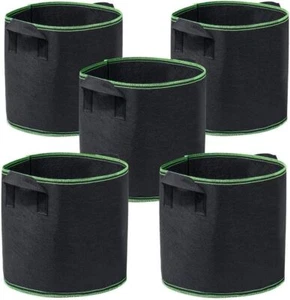 5 Pk Plant Grow Bags Thickened Nonwoven Fabric Pot Nursery Soil Bag with Handles - Picture 1 of 22