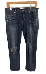 Agolde Mid Rise Straight Dark Wash Distressed Knee Jeans Blue Women’s Size 26 - Picture 1 of 6