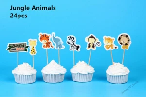 WILD ANIMALS CAKE TOPPER SAFARI ZOO PARTY CUPCAKE TOPPER PICKS JUNGLE BIRTHDAY - Picture 1 of 1