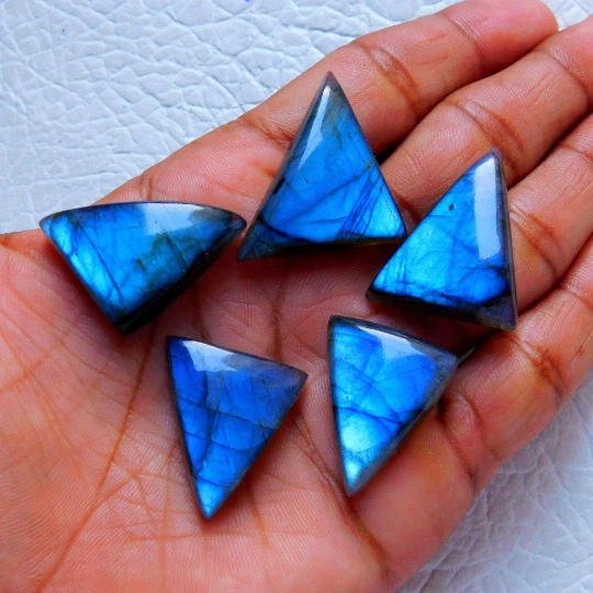 Natural Labradorite Cabochon Mix Trillion Shape Blue Stone Gemstone 5 Pcs Lot - Image 1 of 4